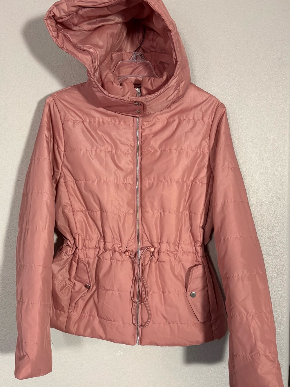 Fashion Nova Quilted Hooded Jacket - Dusty Rose Sz Large